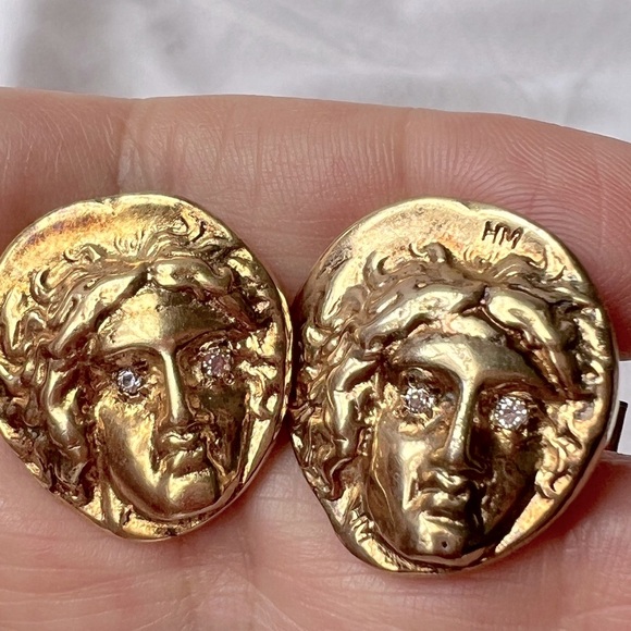 VINTAGE ROMAN COINS MEDUSA GOLD WASH 925 STERLING CUFFLINKS HEAVY FROM TURKEY